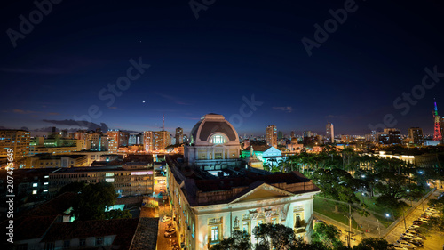 Planets Jupiter, Mercury, Venus and the Moon are visible over historical buildings of Recife, Pernambuco, Brazil