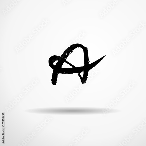 Letter A. Handwritten by dry brush. Rough strokes textured font. Vector illustration. Grunge style alphabet.