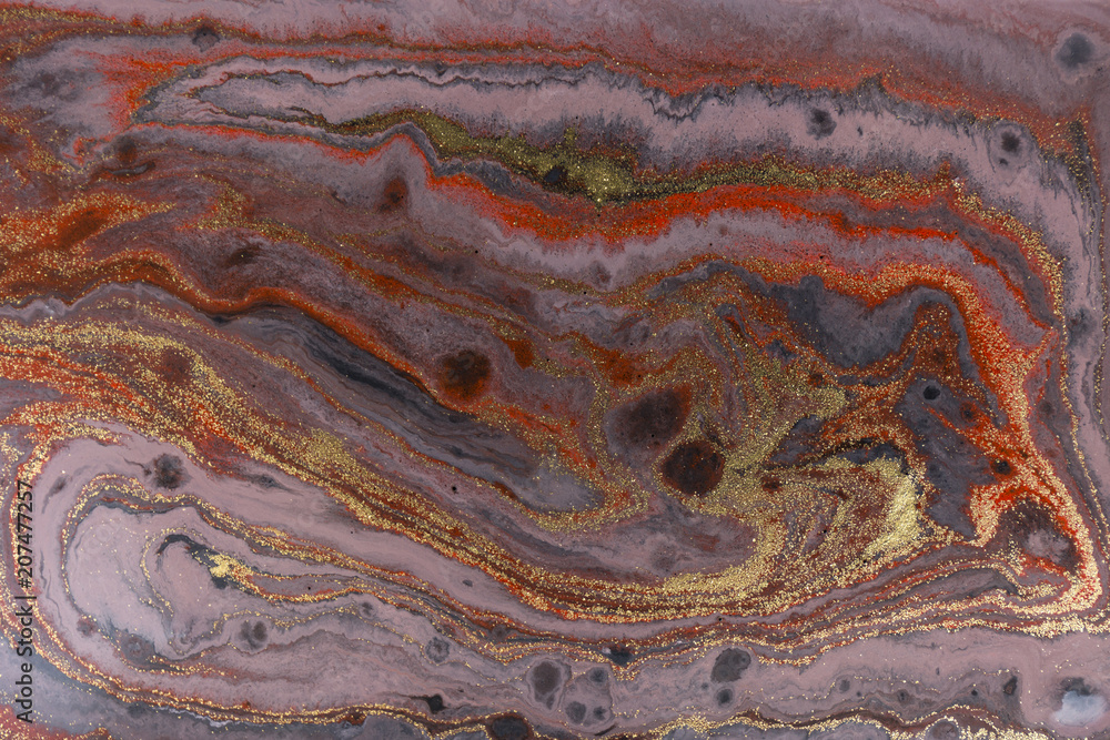 Marble abstract acrylic background. Red and purple marbling artwork texture. Agate ripple pattern. Gold powder. Marble abstract acrylic background. Red and purple marbling artwork texture. Agate ripple pattern. Gold powder.