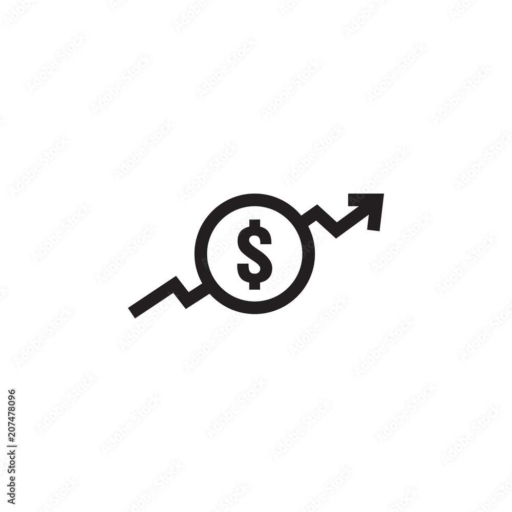 dollar increase icon. Money symbol with arrow stretching rising up. Business cost sale icon. vector illustration dollar increase icon. Money symbol with arrow stretching rising up. Business cost sale icon. vector illustration