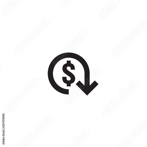 dollar decrease icon. Money symbol with arrow stretching rising drop fall down. Business cost reduction icon. vector illustration.