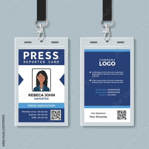 Press reporter ID card template photo