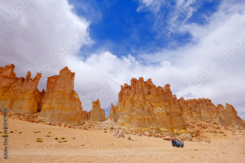 Stone formation Pacana Monks, Monjes De La Pacana, The Indian Stone, near Salar De Tara, Los Flamencos National Reserve, Atacama Desert, Chile, South America