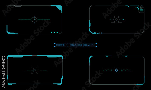 HUD Futuristic Technology Interface Screen Elements Panel Set Vector. Abstract Virtual Cyber Control Display Pack For Game App UI Illustration