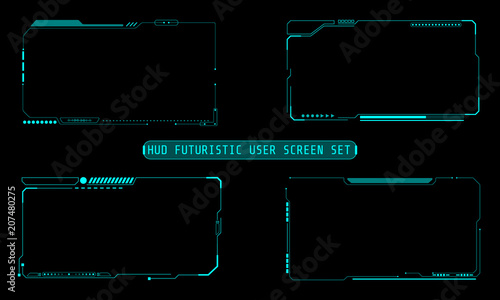 HUD Futuristic Technology Interface Elements Panel Set Vector. Abstract Virtual Cyber Object Pack For Game App UI Illustration.