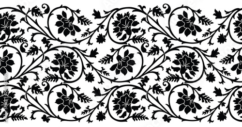 Foto Seamless black and white flower border