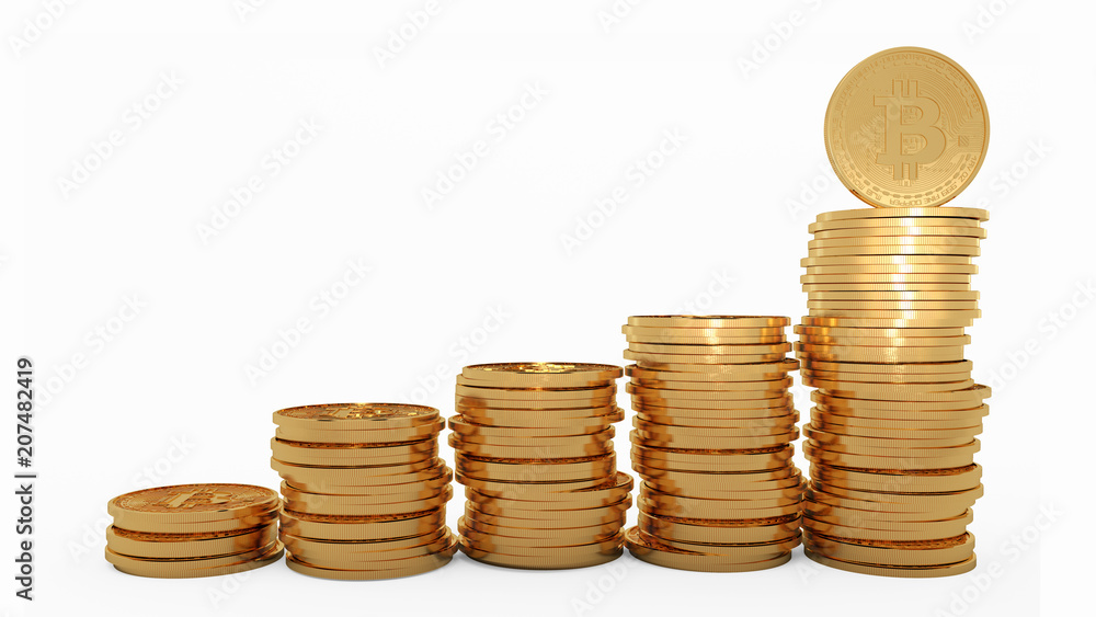 Bitcoin chart and growing step planing on white background, 3D rendering Bitcoin chart and growing step planing on white background, 3D rendering
