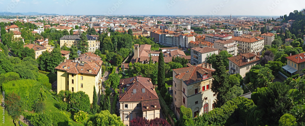 Bergamo, Italy. Landscape at the downtown from the old town located on the top of the hill