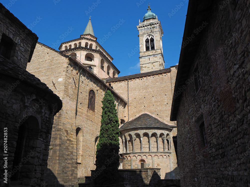 Bergamo - Old city. One of the beautiful city in Italy. Lombardia. The bell tower and the dome of the Santa Maria Maggiore Cathedral 