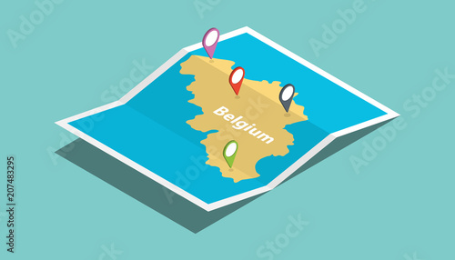 belgium explore maps with isometric style and pin location tag on top