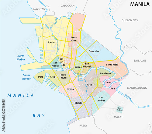 manila administrative, political and road vector map