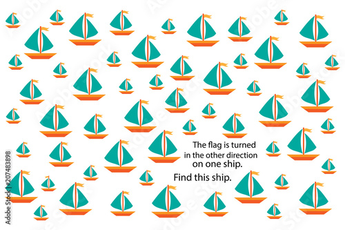 Find different ship, fun education puzzle game with transport for children, preschool worksheet activity for kids, task for the development of logical thinking and mind, vector illustration