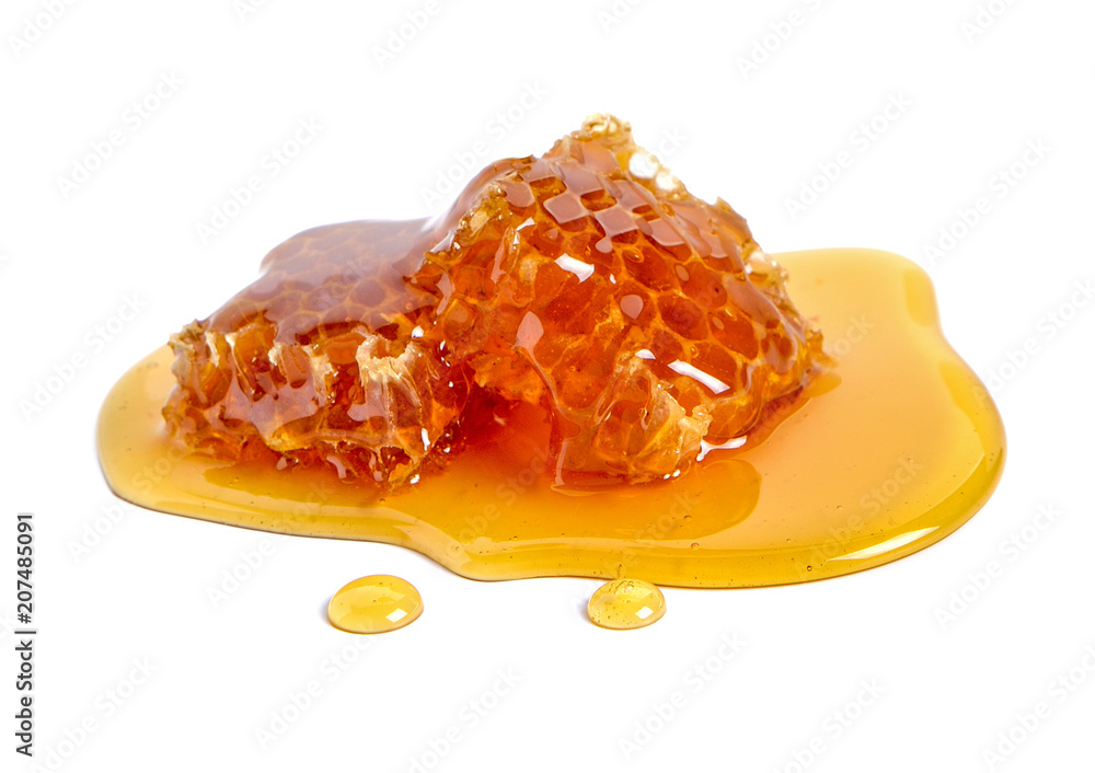 Honeycomb and honey isolated on white background - obrazy, fototapety, plakaty 