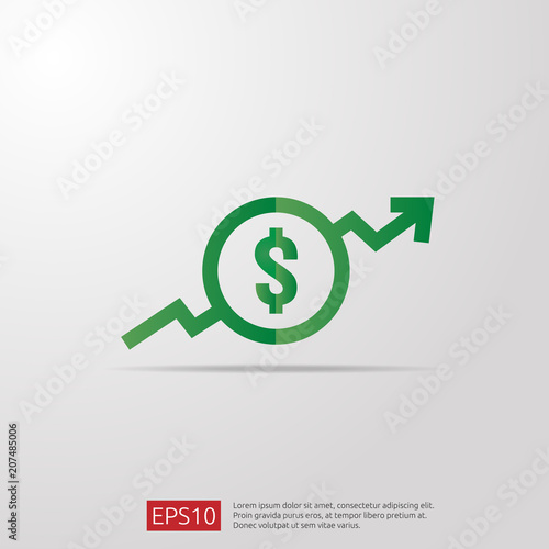 dollar increase icon. Money symbol with arrow stretching rising up. Business cost sale icon. vector illustration