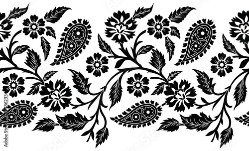 Seamless paisley with flower vector border