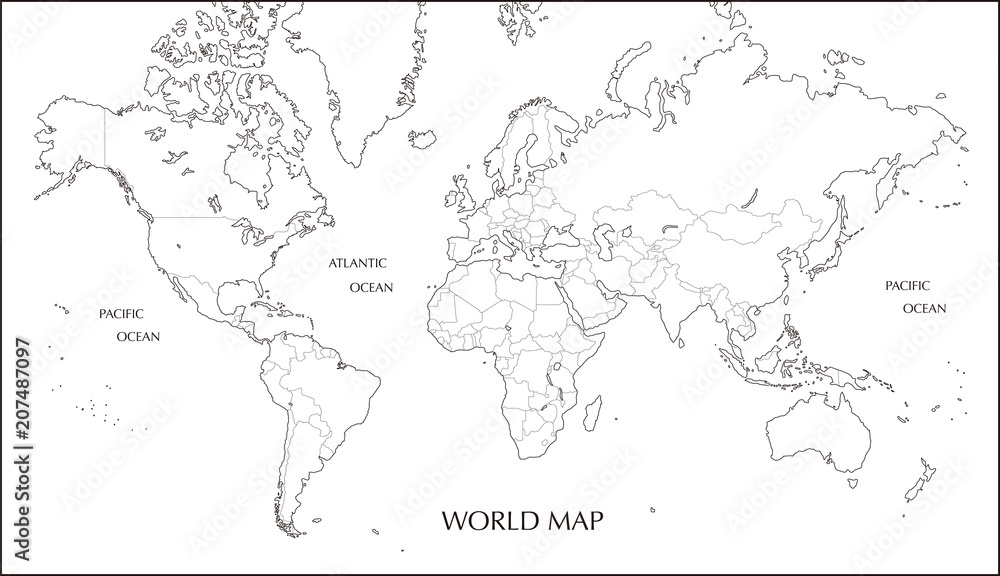 世界地図　メルカトル図法の白地図