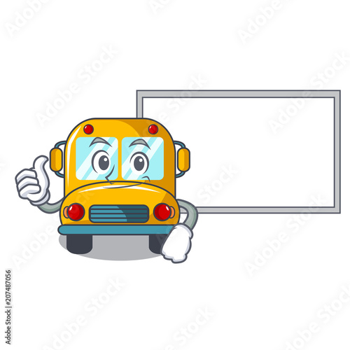 Thumbs up with board school bus character cartoon