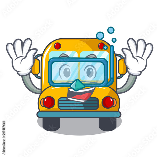 Diving school bus character cartoon