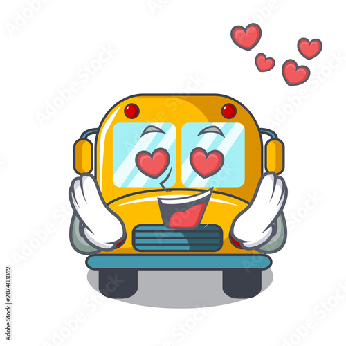 In love school bus mascot cartoon