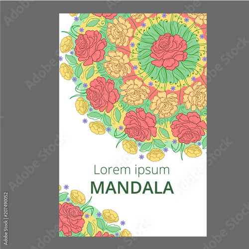Vector banner set with floral ornament. Rose, tulip, leaf. Circular ornament.