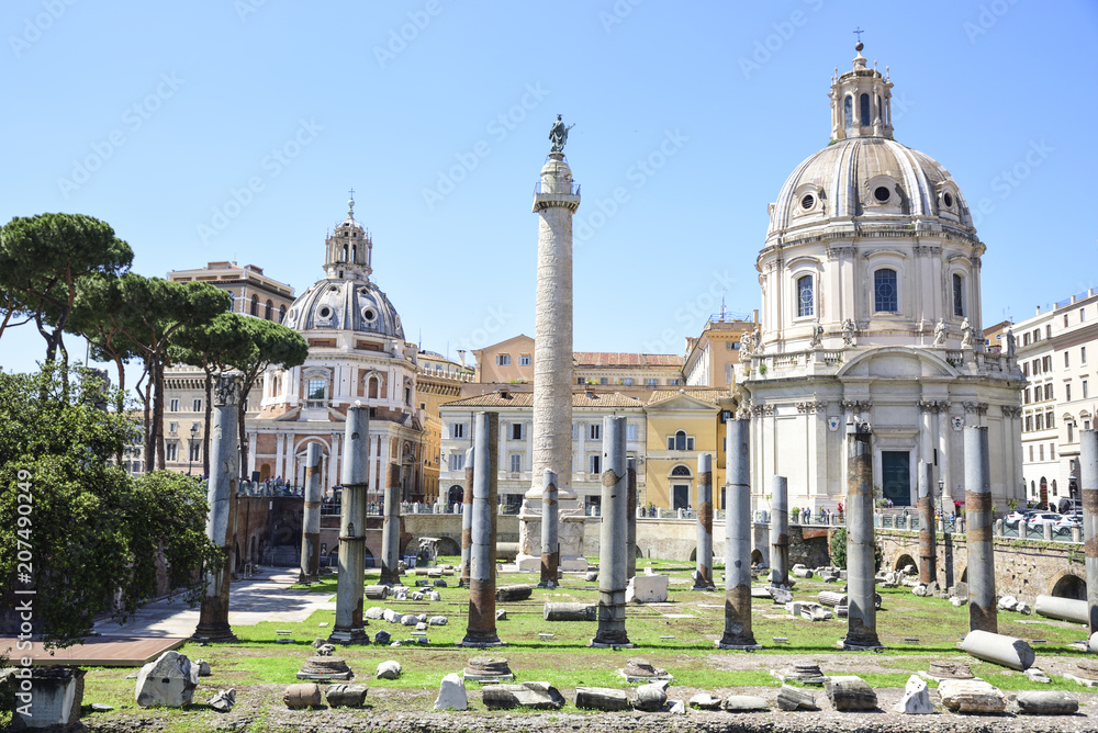 Rome, ruins of the imperial forums and the Trajan column