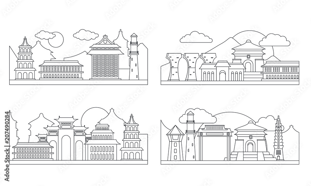 taipei banner concept set. Outline illustration of 4 Taipei taiwan city skyline vector banner horizontal concepts for web