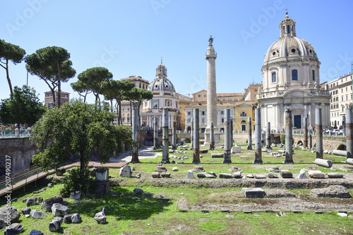 Rome, ruins of the imperial forums and the Trajan column