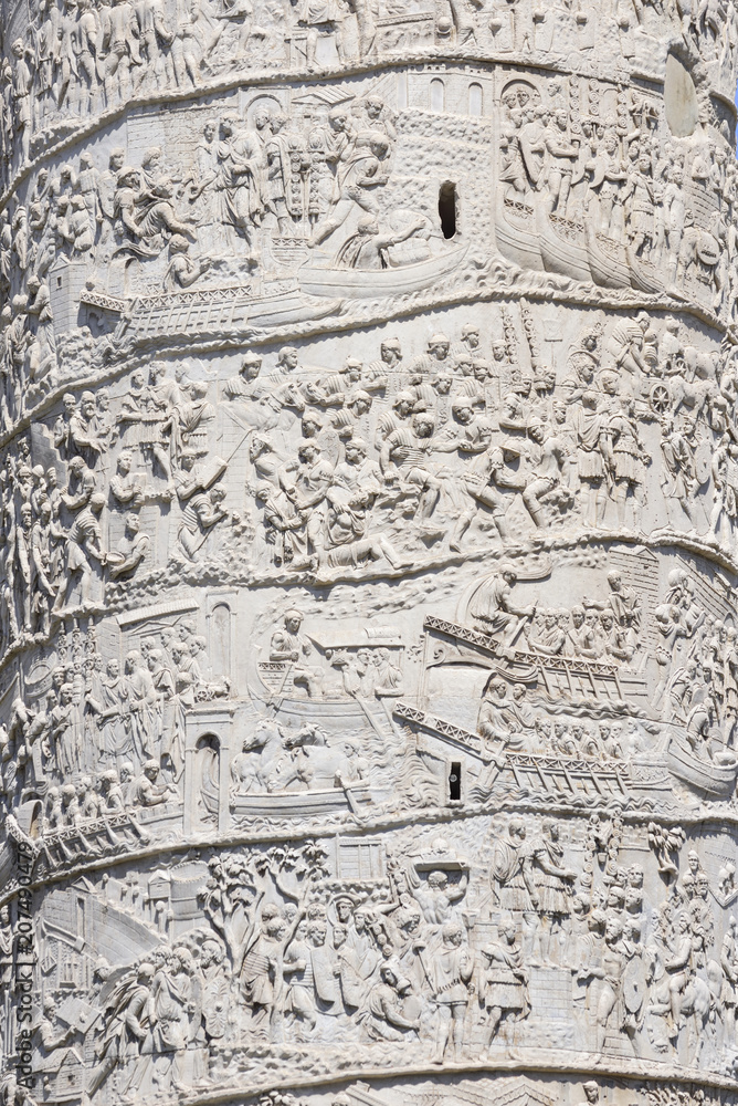 Rome, detail of reliefs of the Trajan column