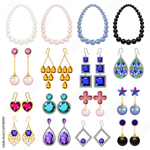 Jewellery woman luxury diamond mockup set. Realistic illustration of 16 jewellery woman luxury diamond mockups for web