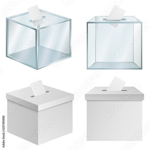 Ballot voting box democracy mockup set. Realistic illustration of 4 ballot voting box democracy mockups for web