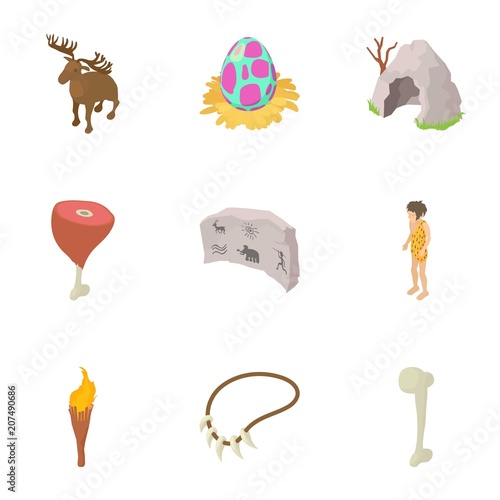 Prehistoric man icons set. Cartoon set of 9 prehistoric man vector icons for web isolated on white background