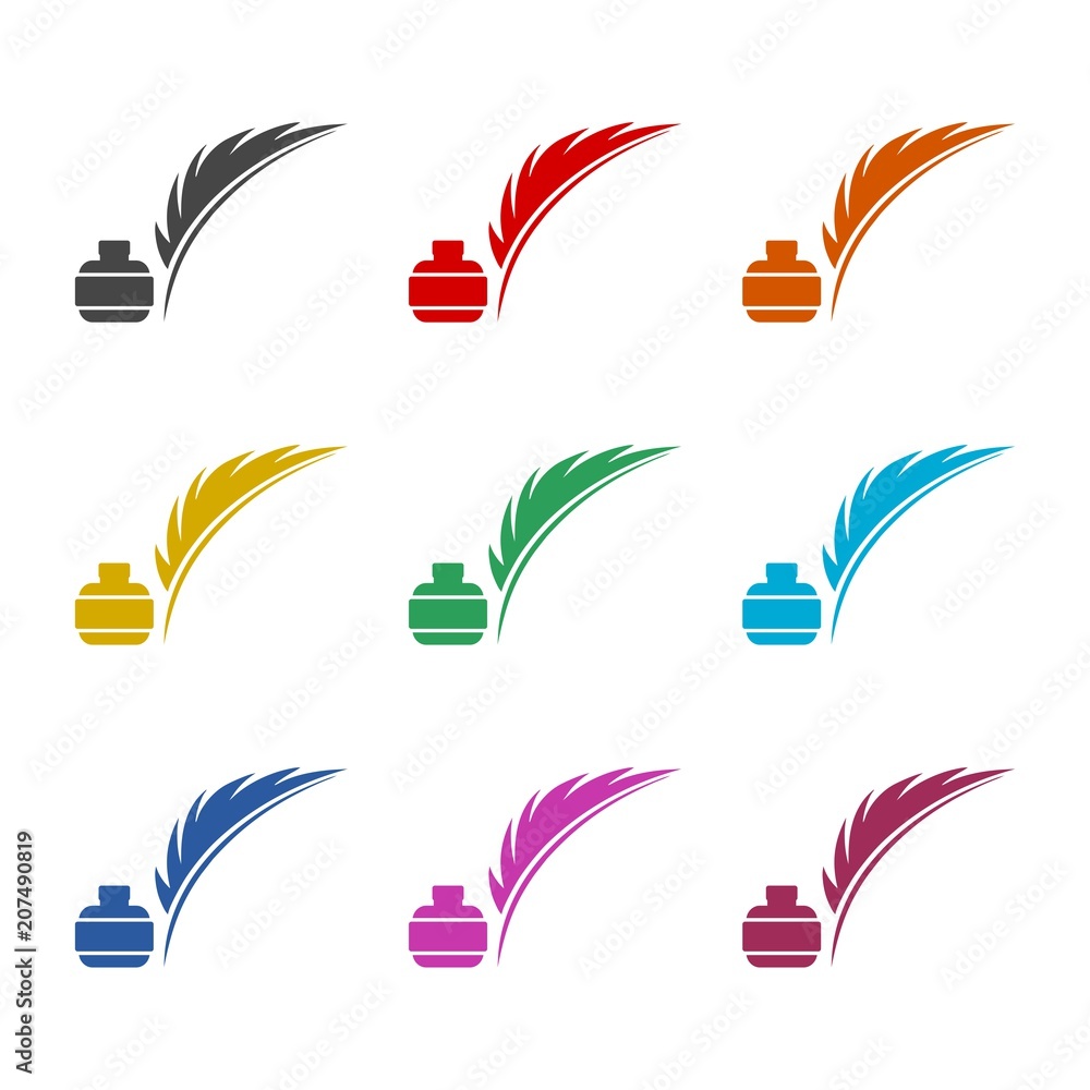 Fototapeta premium Feather with ink icon, color icons set