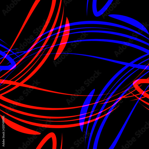 Vector pattern of blue and red lines for backgrounds on a black background.
