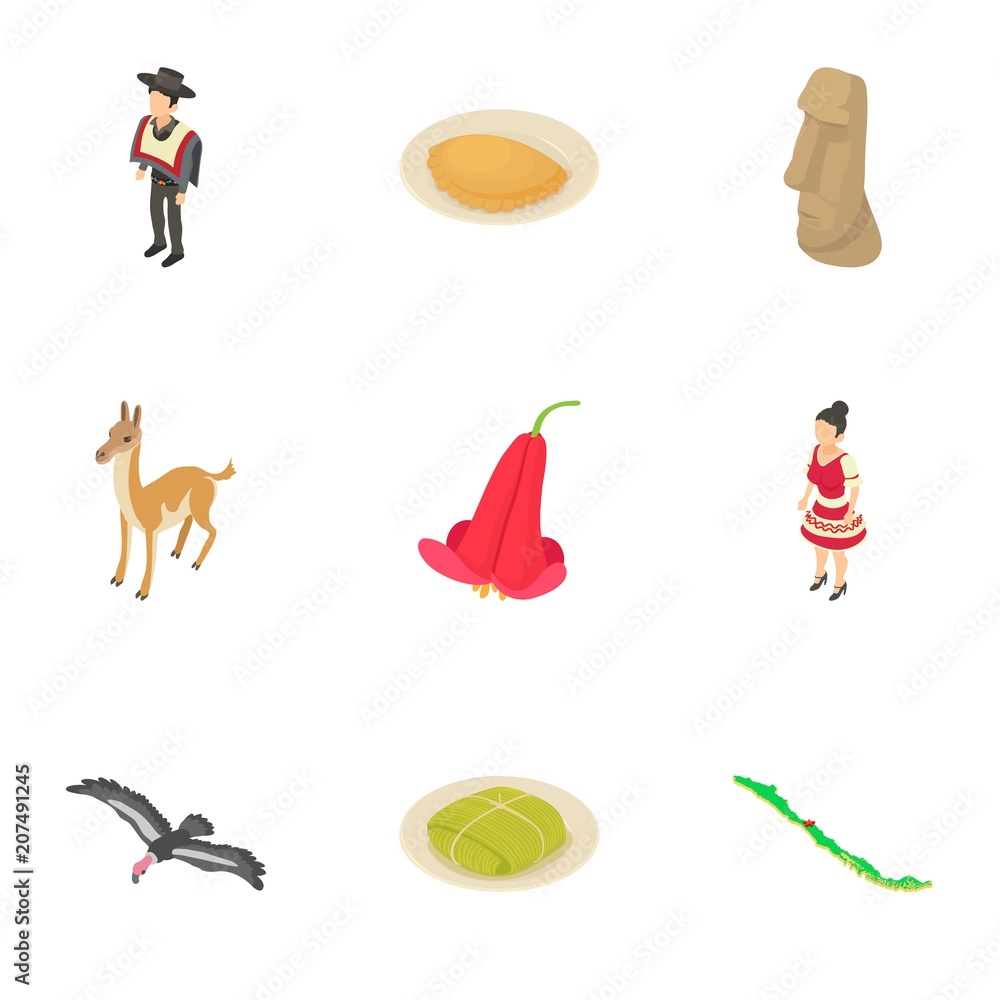 Mexican tradition icons set. Isometric set of 9 mexican tradition vector icons for web isolated on white background