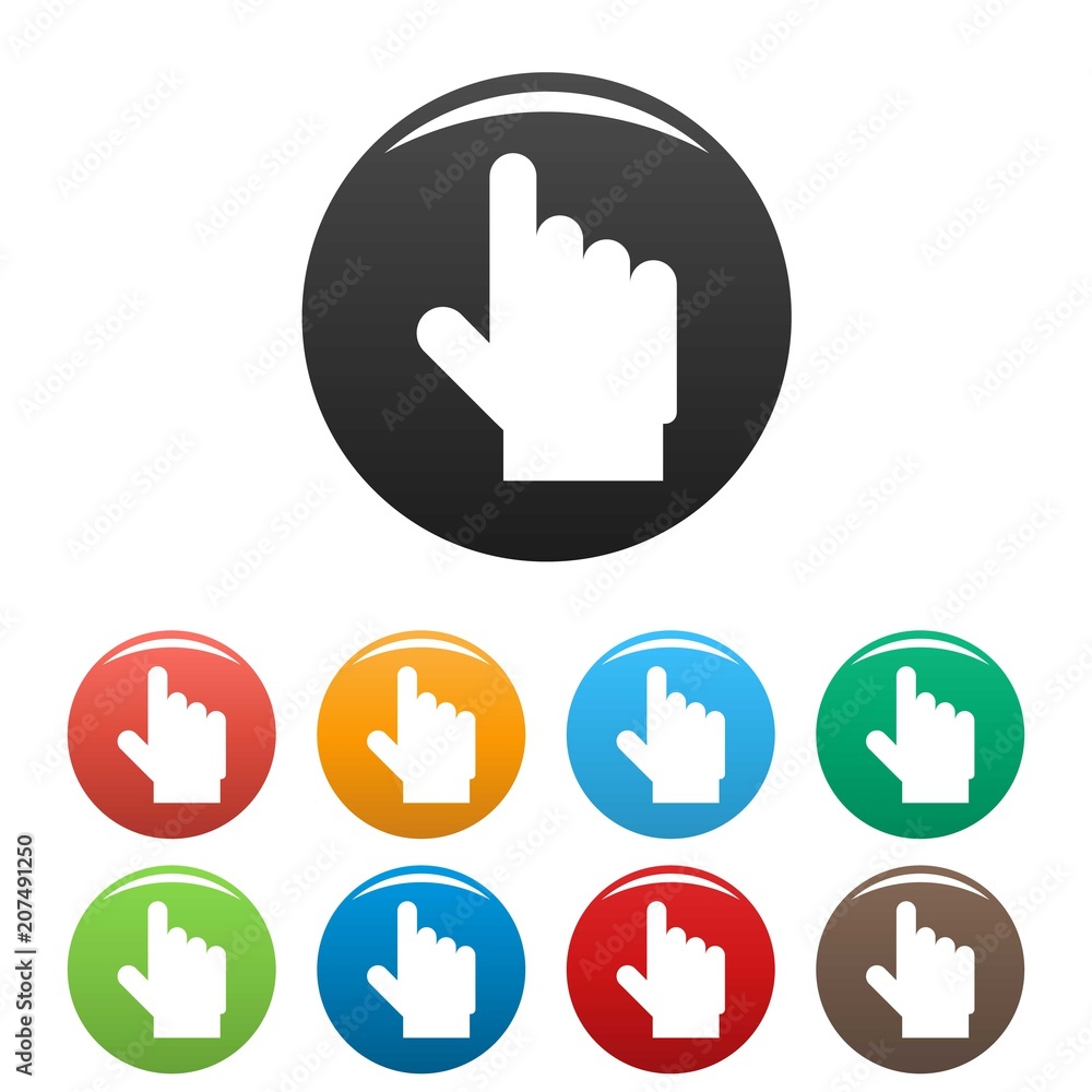 hand cursor website icon. Simple illustration of hand cursor website vector icons set color isolated on white hand cursor website icon. Simple illustration of hand cursor website vector icons set color isolated on white