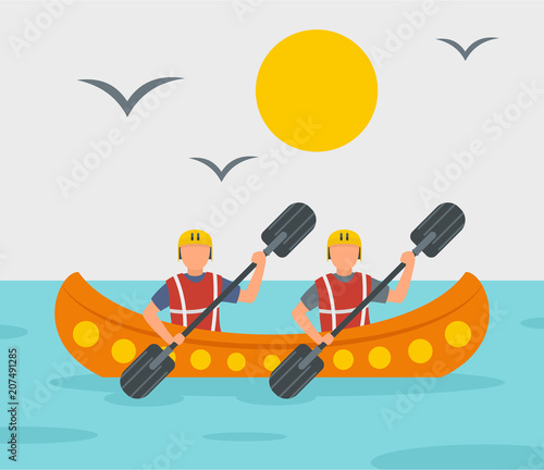 Rafting adventure background. Flat illustration of rafting adventure vector background for web design