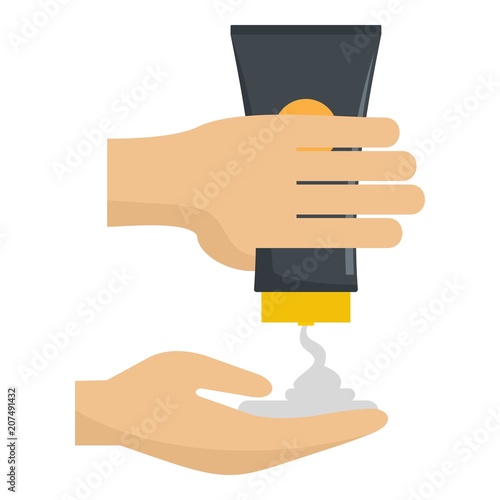 Sun cream in hand icon. Flat illustration of sun cream in hand vector icon for web design