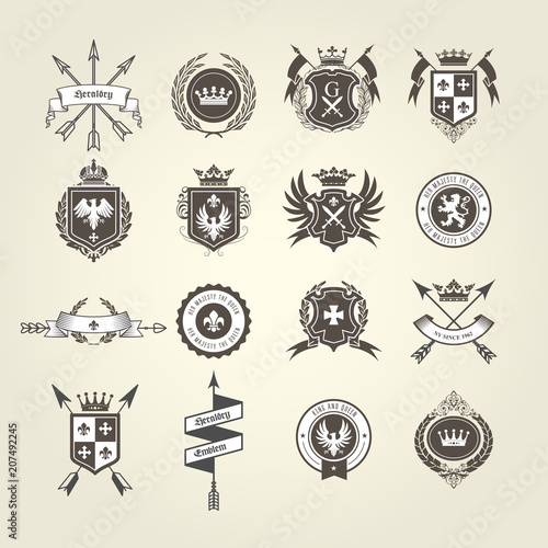 Coat of arms collection - emblems and blazons, heraldic crest with bow arrows