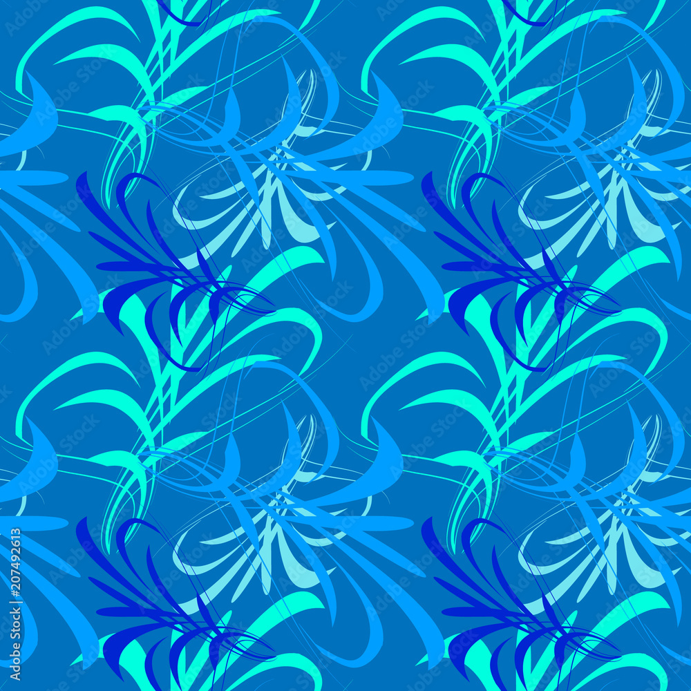 Vector pattern of blue and white lines and kanji for the background on a blue background in Japanese style.