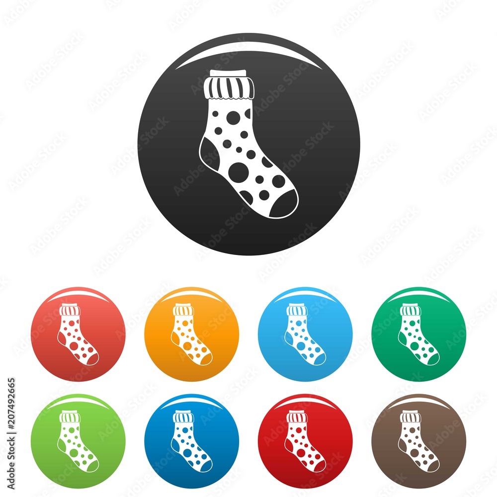 Spotted sock icon. Simple illustration of spotted sock vector icons set color isolated on white Spotted sock icon. Simple illustration of spotted sock vector icons set color isolated on white