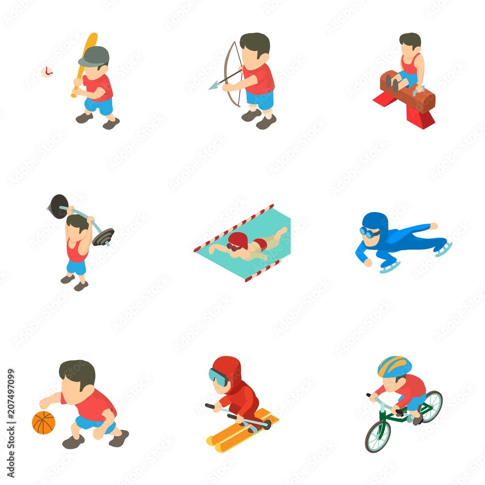 Sporting event icons set. Cartoon set of 9 sporting event vector icons for web isolated on white background