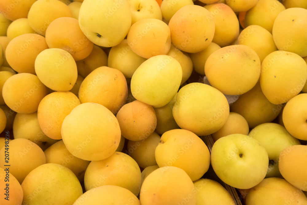Ripe apricots on the market. Background of apricots close-up. Ripe apricots on the market. Background of apricots close-up.