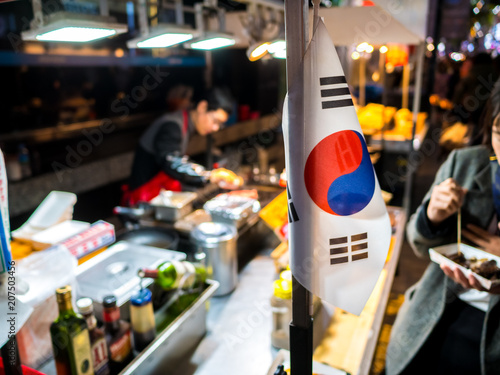 Photography south korea flag Traditional Korean food in local market,street food the most famous in south korea
