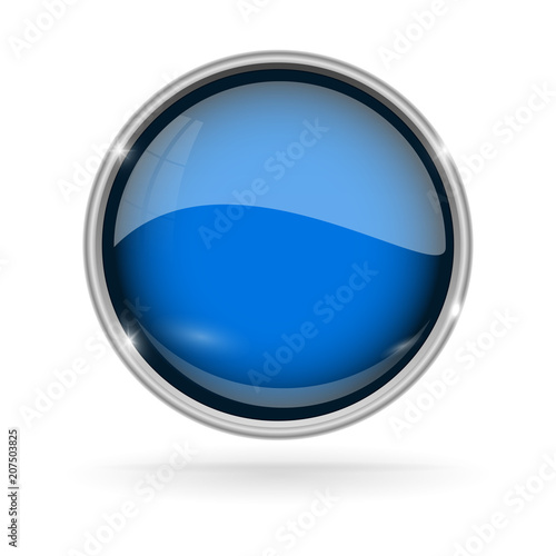Free Download Blue button with chrome frame. Round glass shiny 3d icon - GFXLoad
