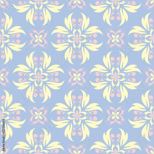 Floral seamless pattern. Pale blue background with beige and pink flower elements © Liudmyla