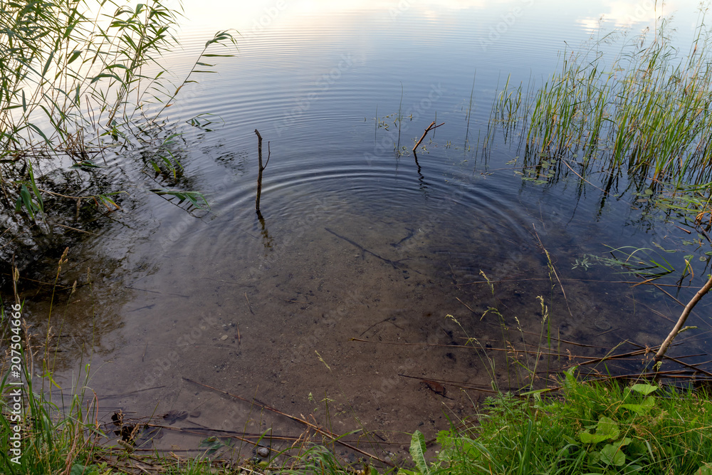Ripples on the water and reflection of clouds.