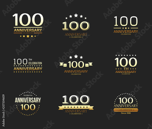 100th anniversary celebration logo set. 100 year jubilee banner.