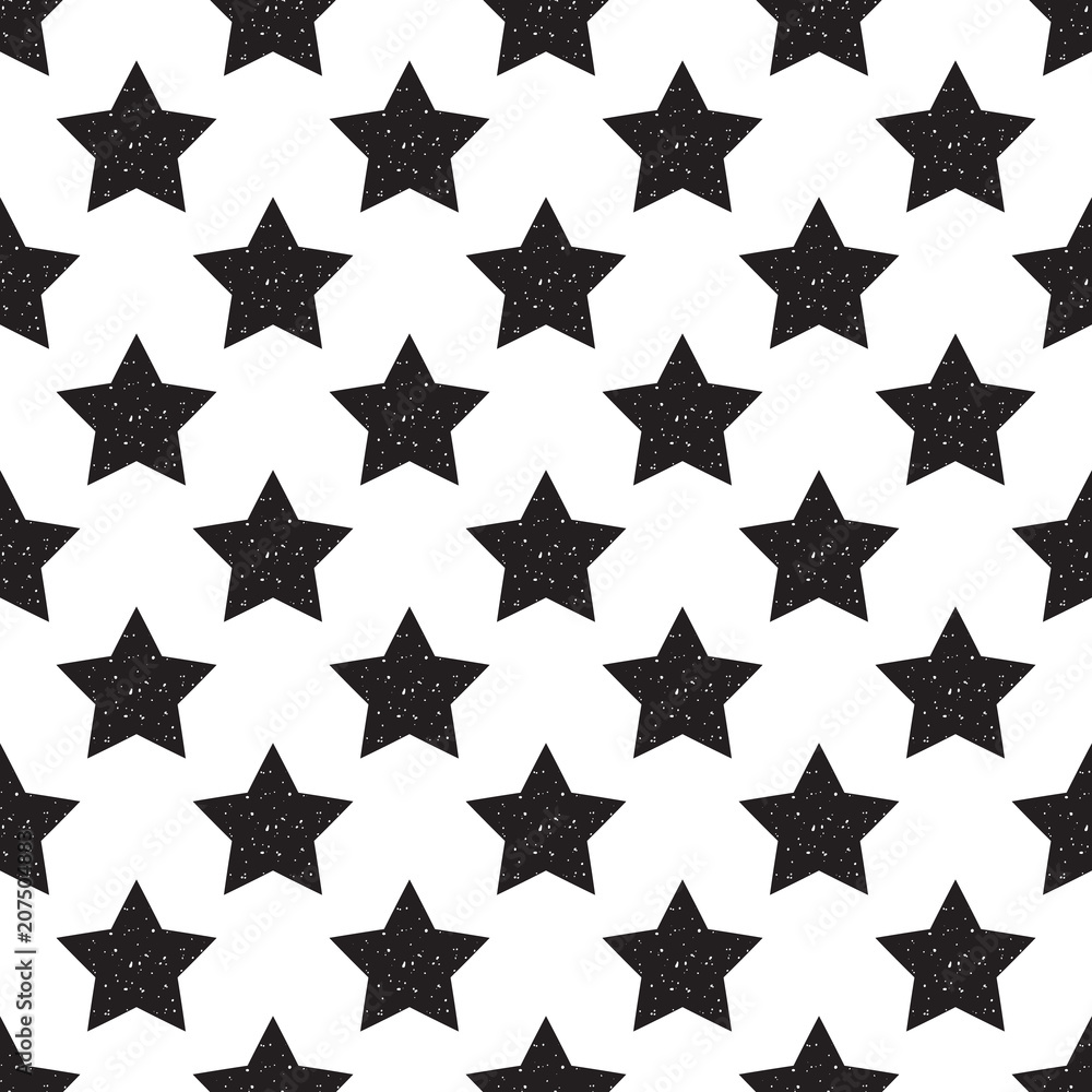 Geometric seamless pattern of black stars with glitter isolated on white background. Geometric seamless pattern of black stars with glitter isolated on white background.
