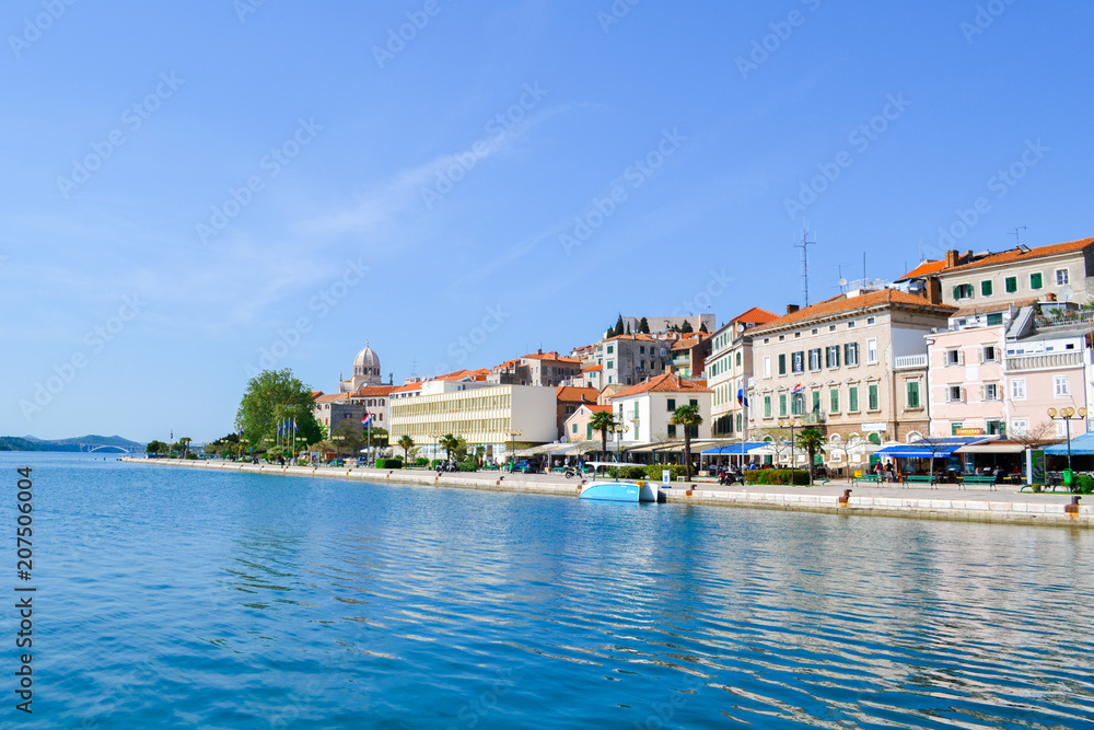 Sailing away from UNESCO town of Sibenik, Croatia