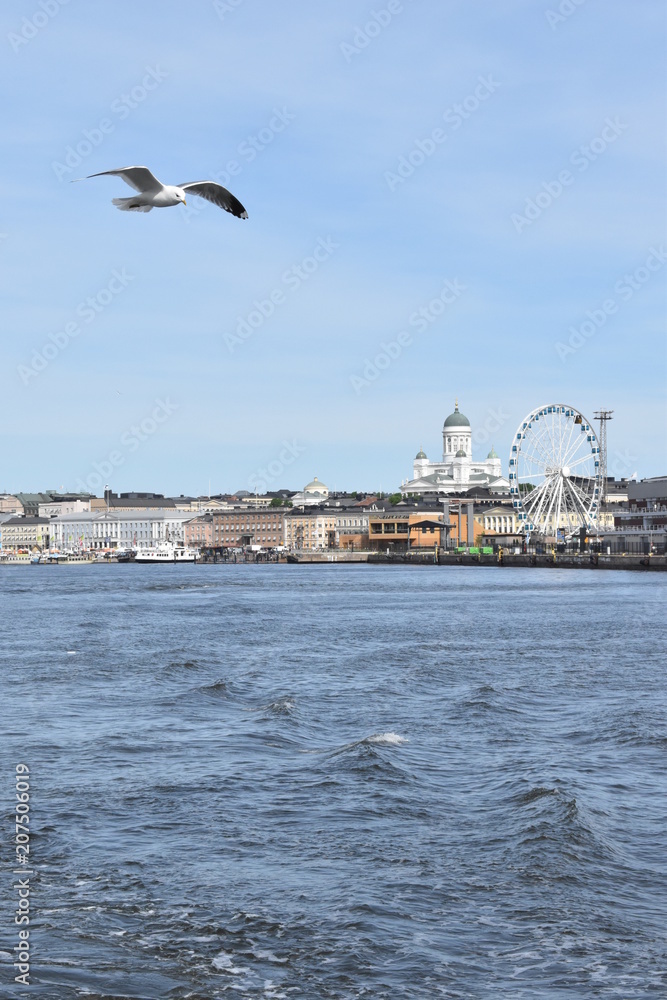 The Old Town of Helsinki from the ferry on the way to Suomenlinna island. Finland, Helsinki